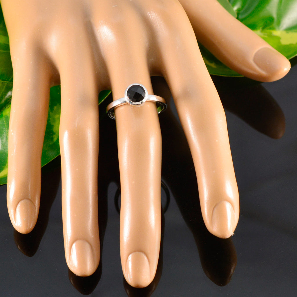 Black Onyx Solitaire Japanese Sterling Silver Black Gems Dainty Contemporary Ring Jewellery