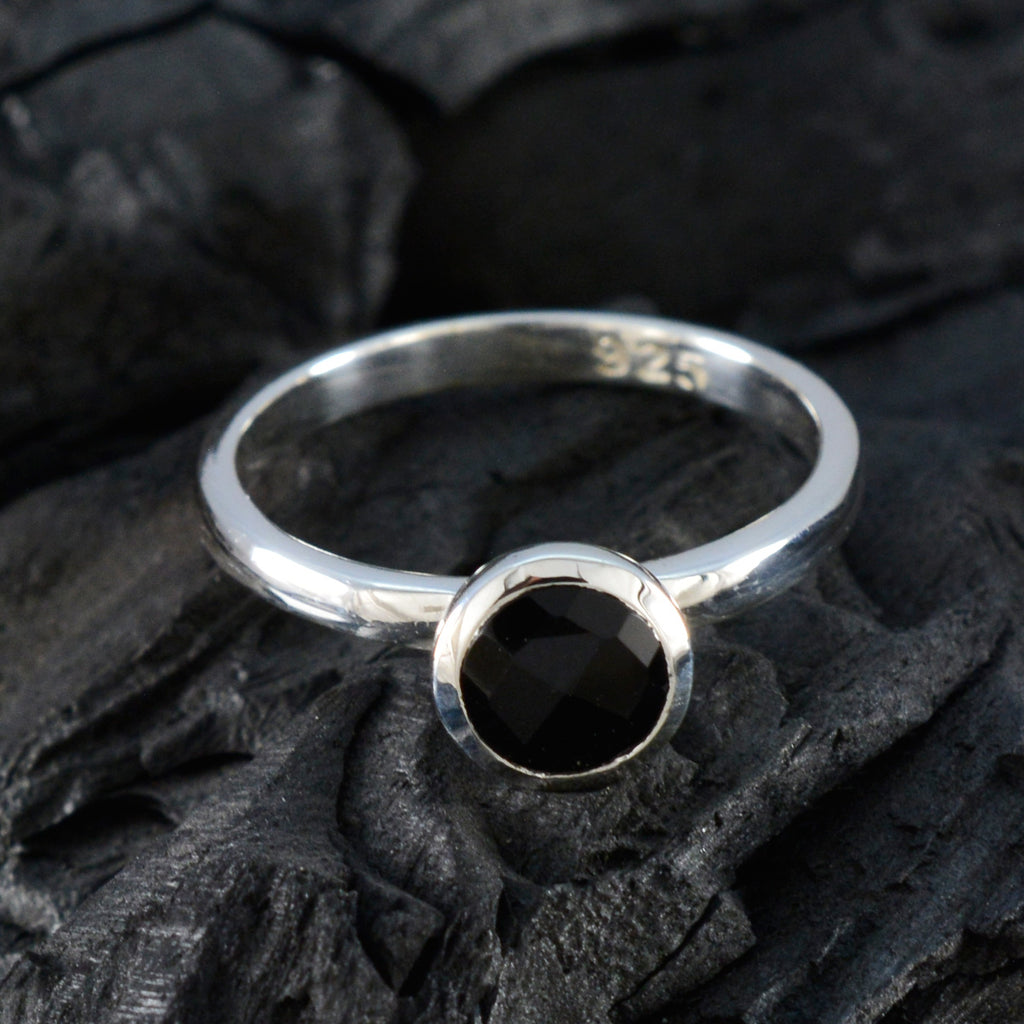 Black Onyx Solitaire Japanese Sterling Silver Black Gems Dainty Contemporary Ring Jewellery