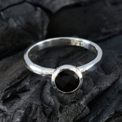Black Onyx Solitaire Japanese Sterling Silver Black Gems Dainty Contemporary Ring Jewellery