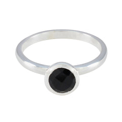 Black Onyx Solitaire Japanese Sterling Silver Black Gems Dainty Contemporary Ring Jewellery