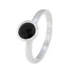 Black Onyx Solitaire Japanese Sterling Silver Black Gems Dainty Contemporary Ring Jewellery