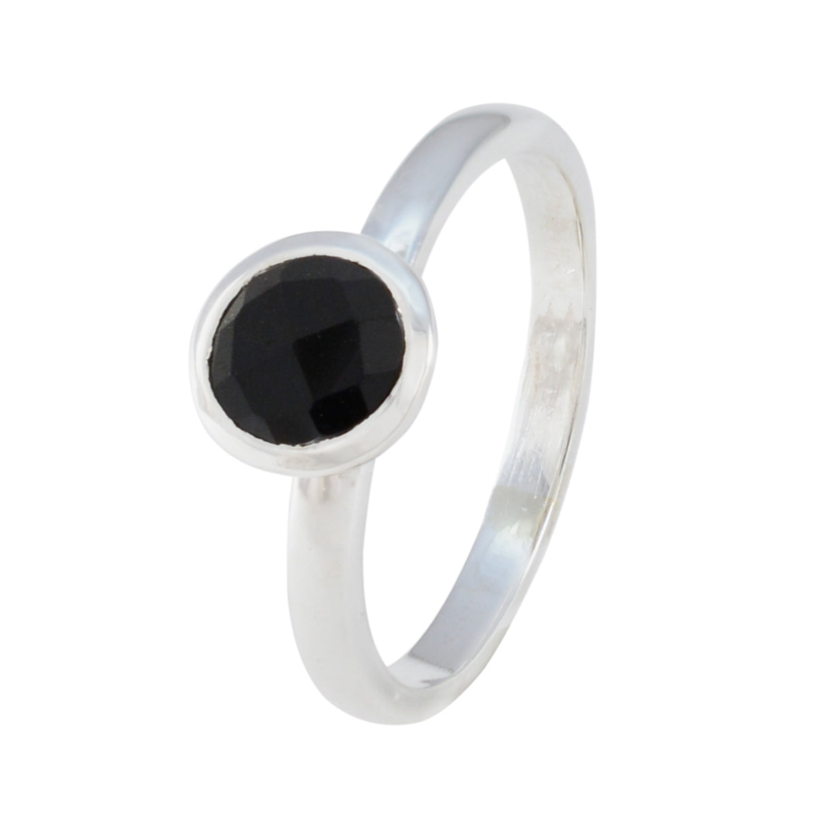 Black Onyx Solitaire Japanese Sterling Silver Black Gems Dainty Contemporary Ring Jewellery