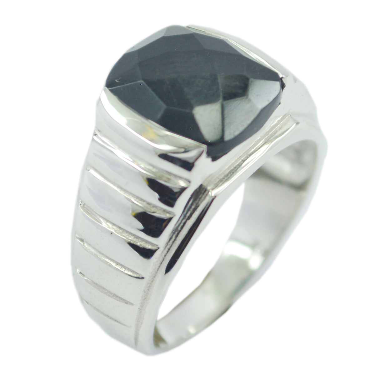 Black Onyx Solitaire French 925 Sterling Silver Black Gemstone Versatile Signet Ring Jewellery