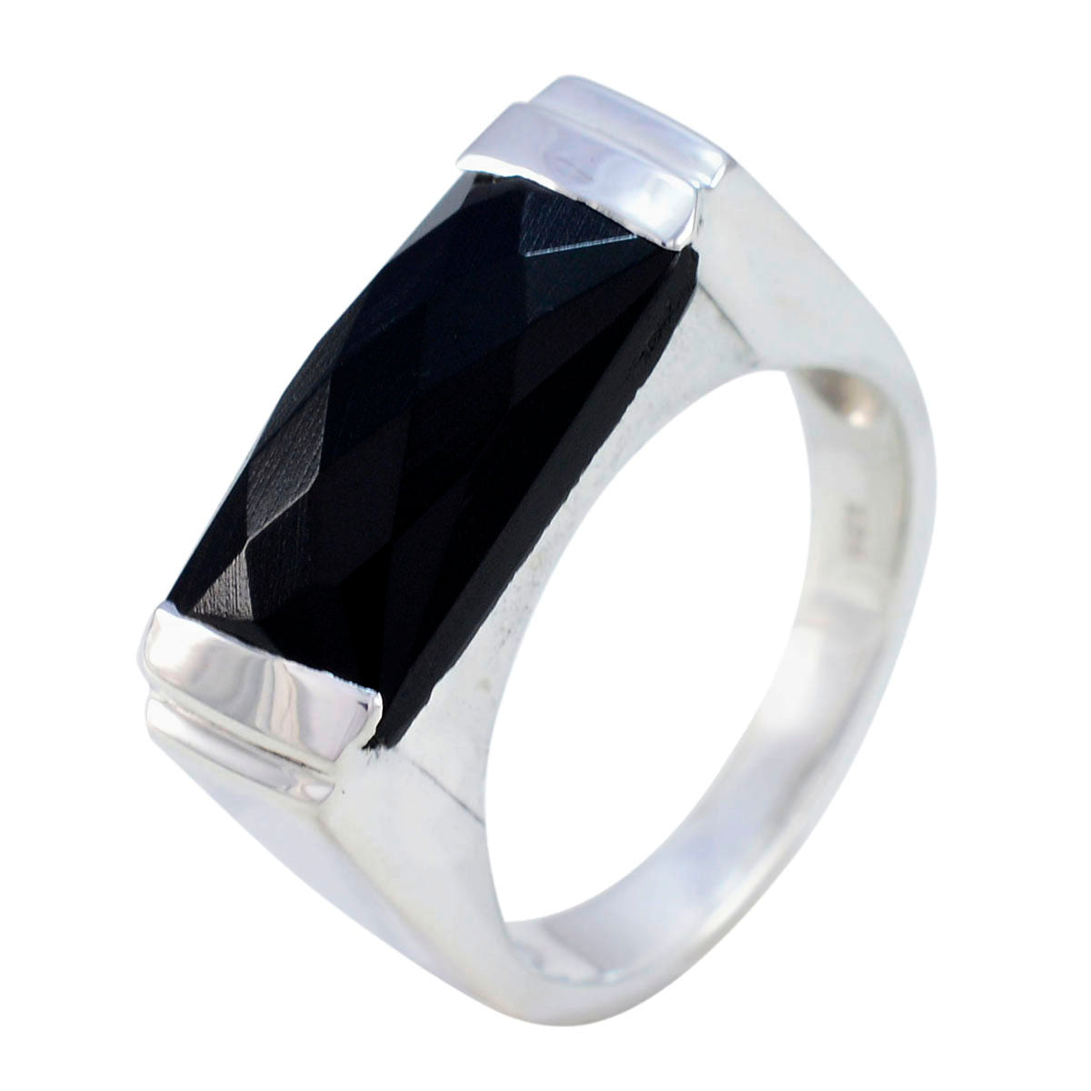 Anillo solitario de ónix negro, plata de ley 925 rusa, piedra preciosa negra, abstracto y esencial. Imagen secundaria del producto