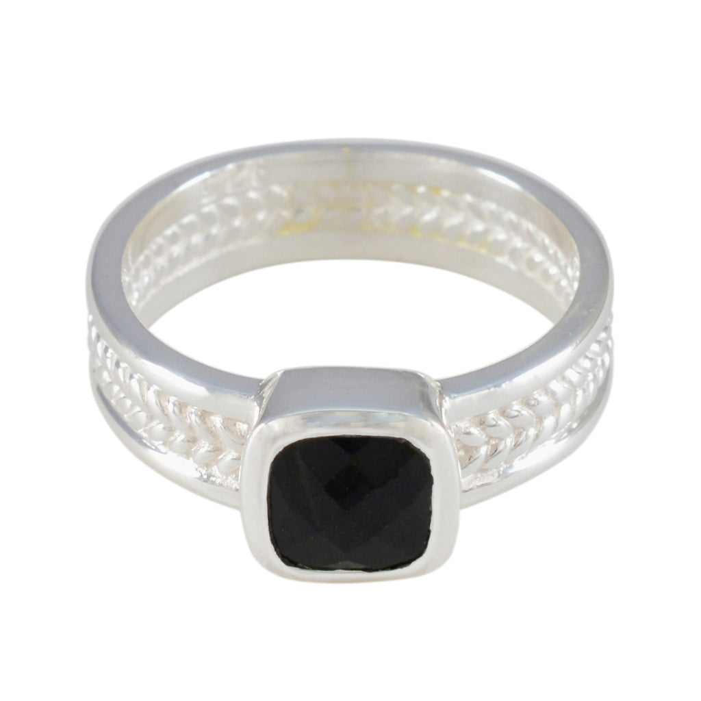 Black Onyx Solitaire Mexican Silver Black Gemstone Mid weight Rope Wire Band Jewellery