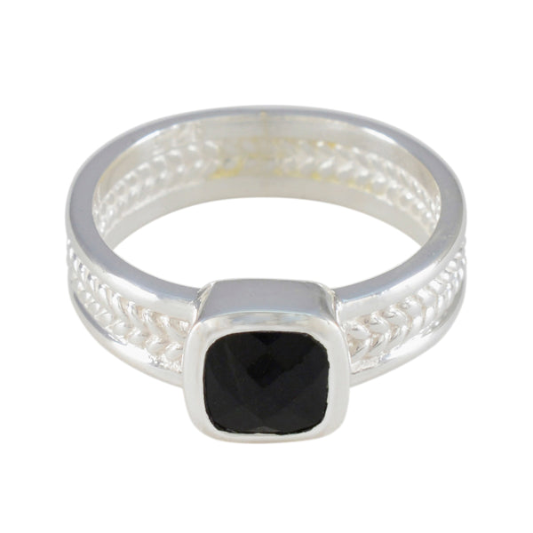 Black Onyx Solitaire Mexican Silver Black Gemstone Mid weight Rope Wire Band Jewellery