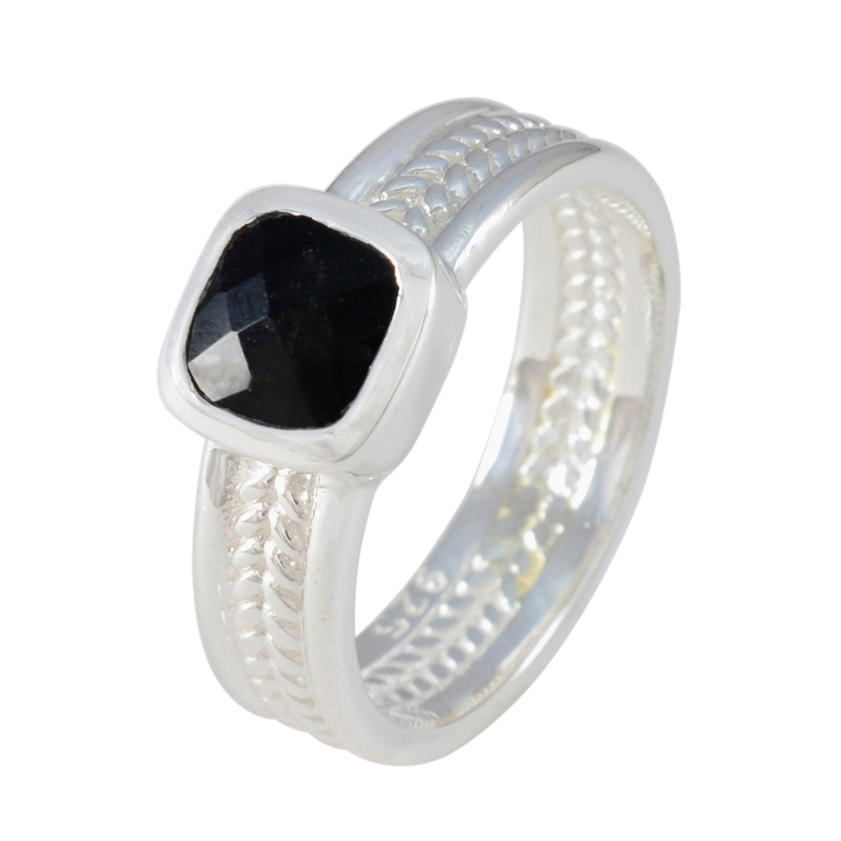 Black Onyx Solitaire Mexican Silver Black Gemstone Mid-weight Rope-Wire Band Jewellery Secondary image