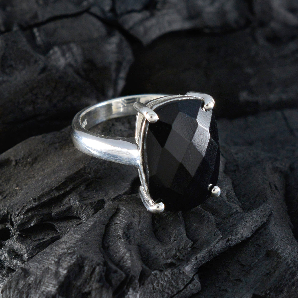 Black Onyx Solitaire French 92.5 Silver Black Gems Minimal Cultural Ring Jewelry