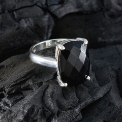 Black Onyx Solitaire French 92.5 Silver Black Gems Minimal Cultural Ring Jewelry
