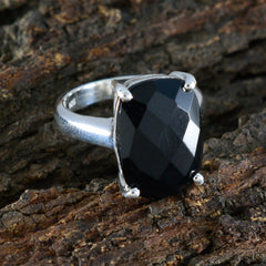 Black Onyx Solitaire French 92.5 Silver Black Gems Minimal Cultural Ring Jewelry