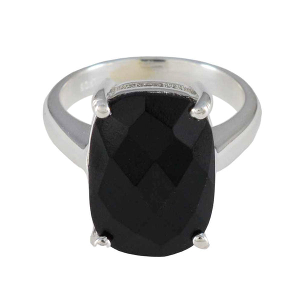 Black Onyx Solitaire French 92.5 Silver Black Gems Minimal Cultural Ring Jewelry