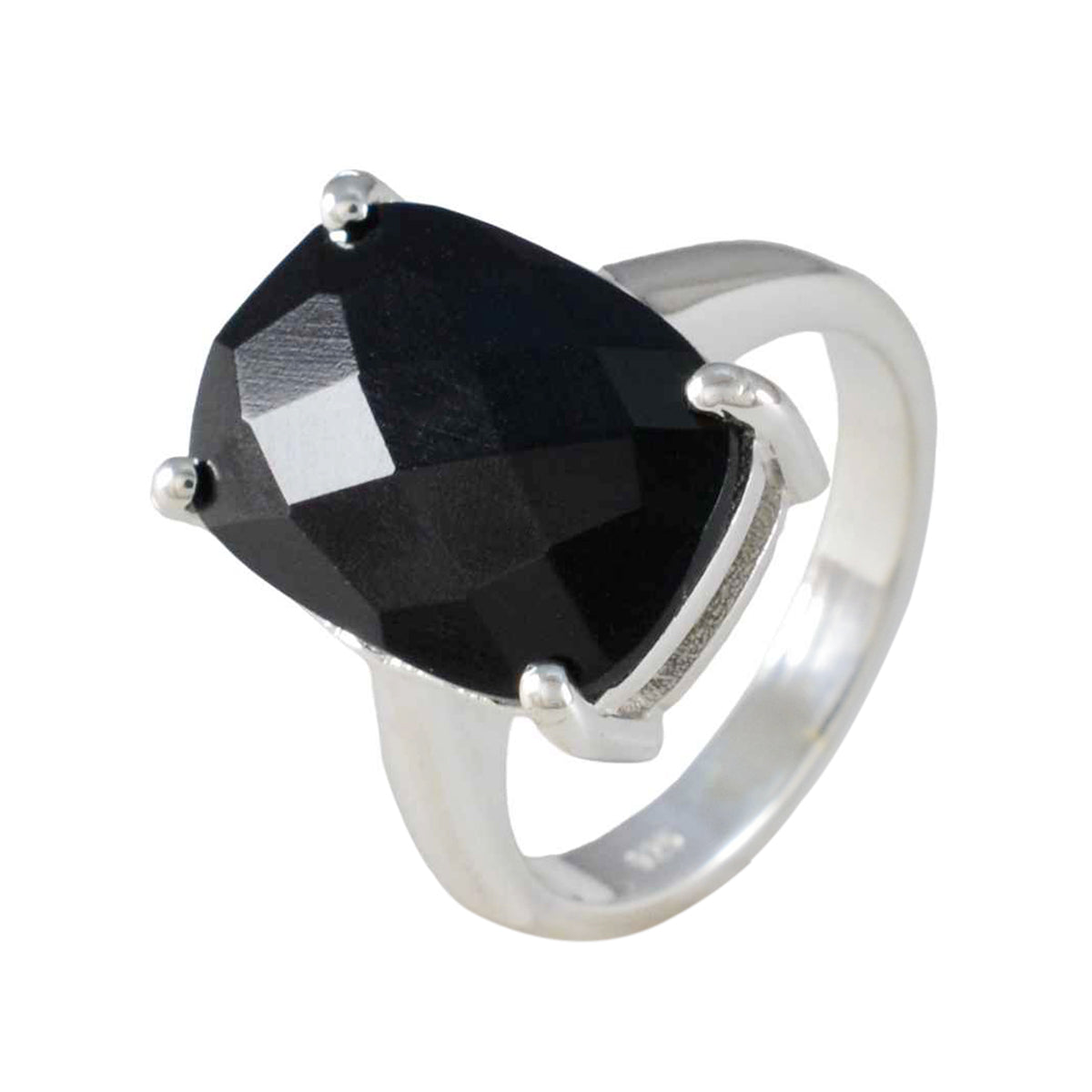 Black Onyx Solitaire French 92.5 Silver Black Gems Minimal Cultural Ring Jewelry
