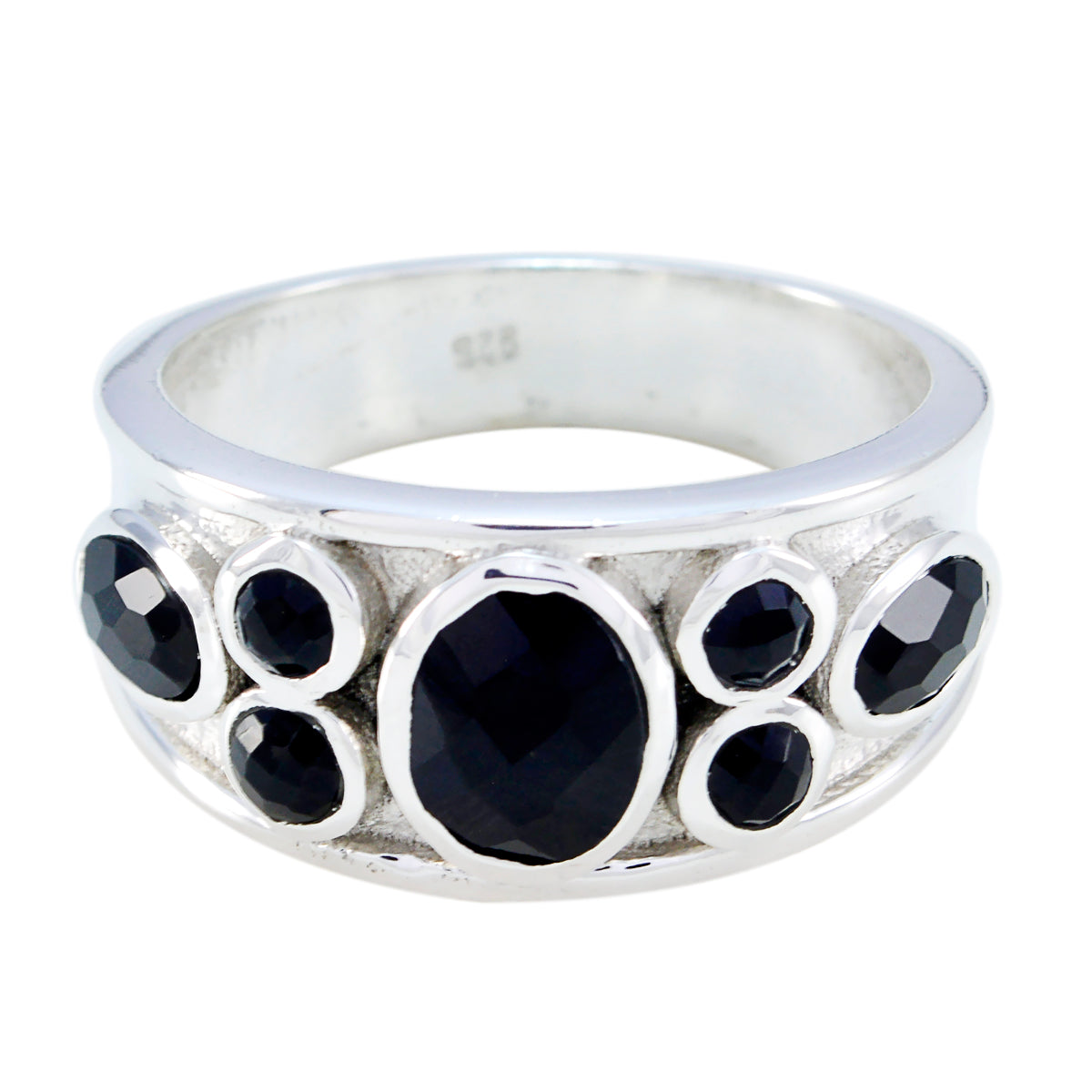 Black Onyx Hepta German Sterling Silver Black Gemstone Mid weight Boho Ring Jewellery Immagine principale del prodotto