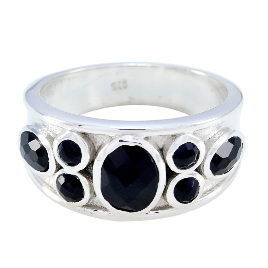 Black Onyx Hepta German Sterling Silver Black Gemstone Mid weight Boho Ring Jewellery