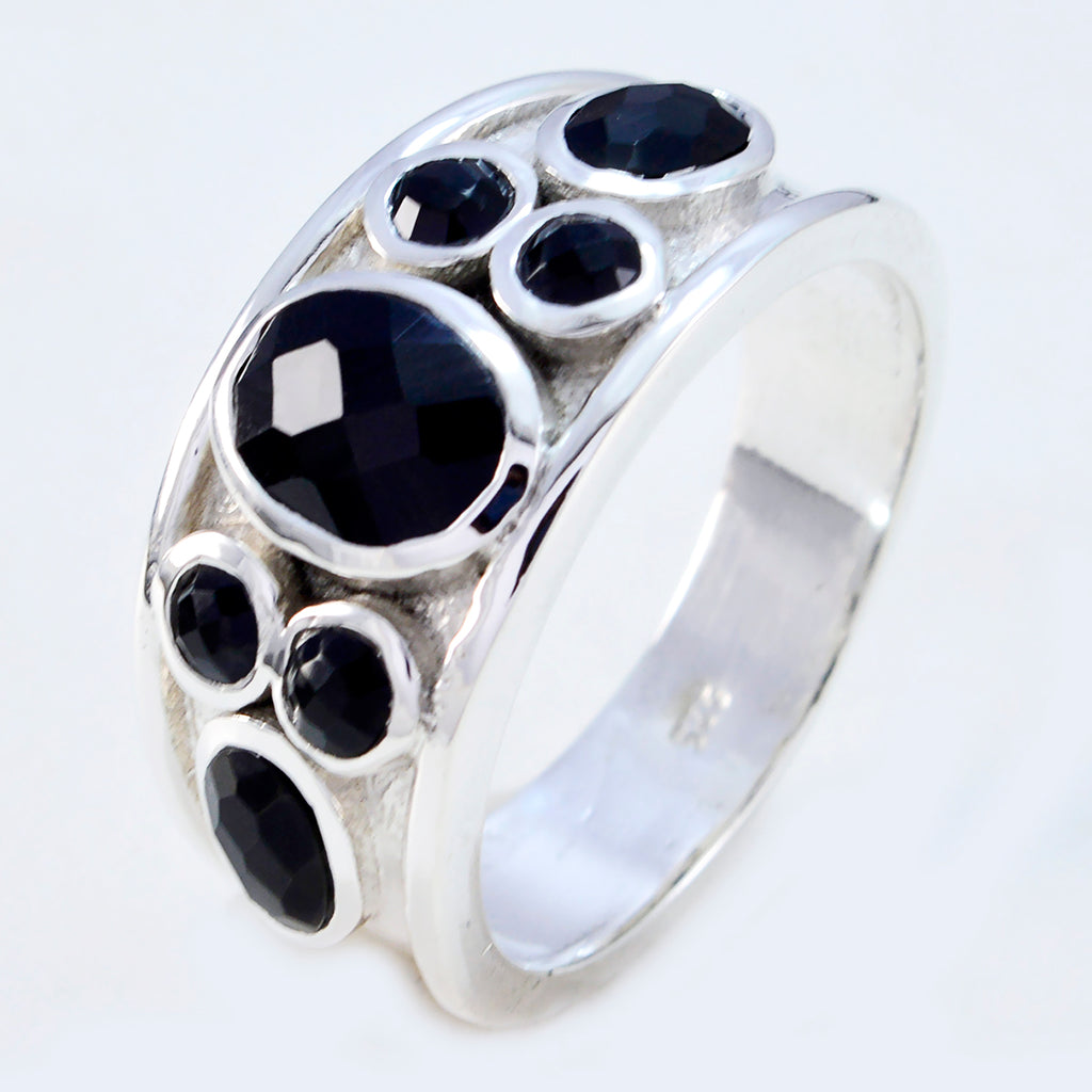 Black Onyx Hepta German Sterling Silver Black Gemstone Mid weight Boho Ring Jewellery