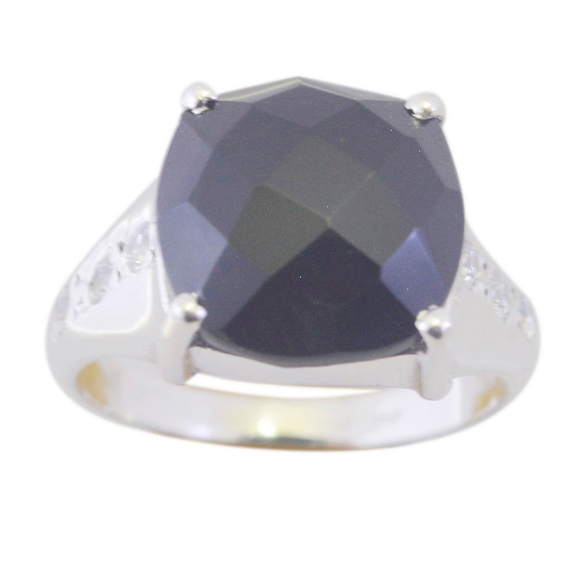 Black Onyx Halo Russian 925 Silver Black Gemstones Eye catching Contemporary Ring Jewellery Immagine principale del prodotto