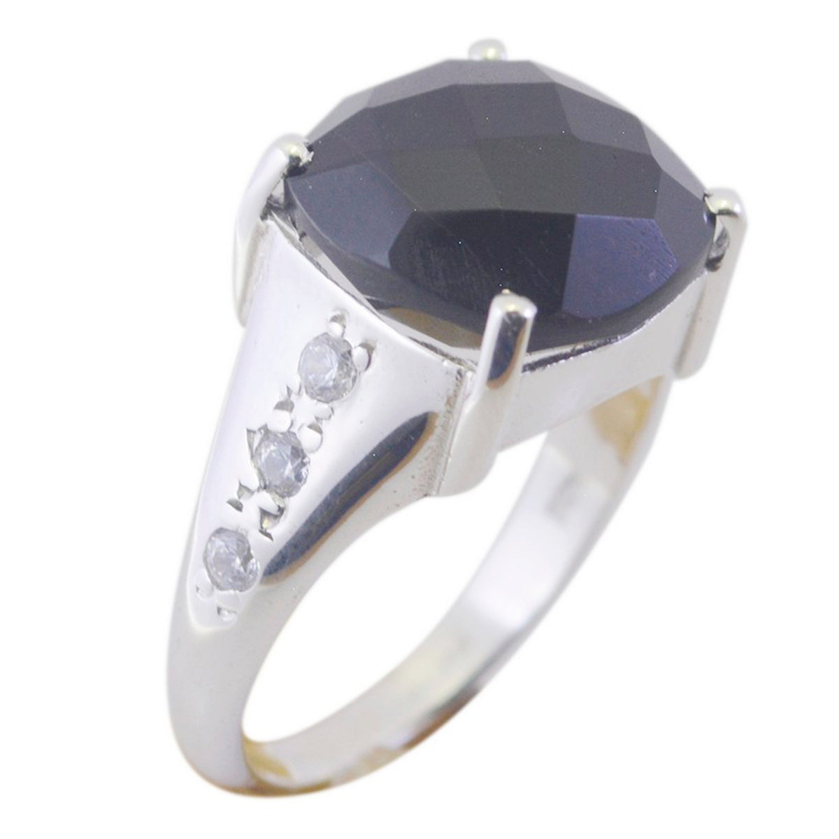 Black Onyx Halo Russian 925 Silver Black Gemstones Eye catching Contemporary Ring Jewellery