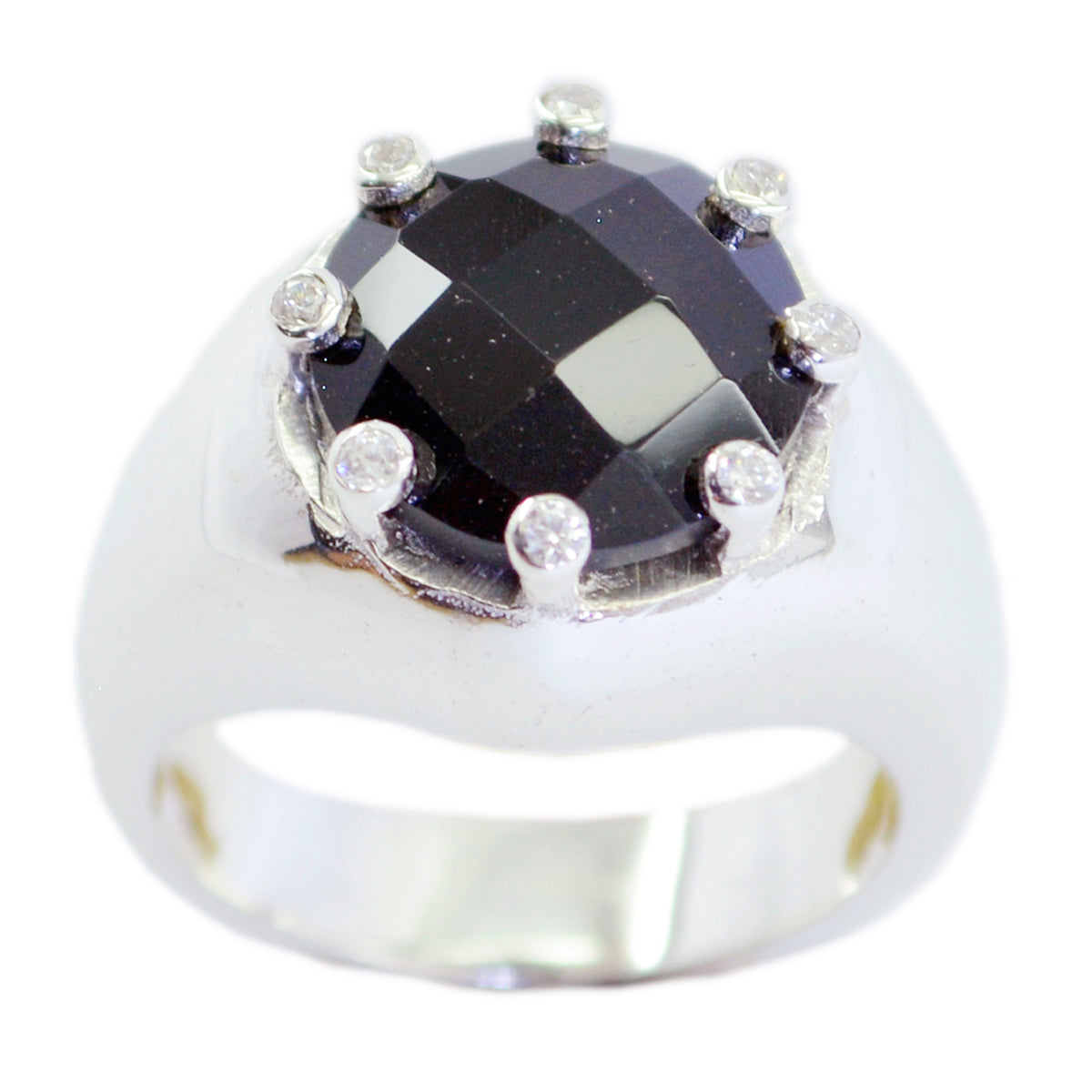 Schwarzer Onyx Halo Französisches Sterlingsilber Schwarzer Edelstein Vielseitiger trendiger Ringschmuck Hauptbild