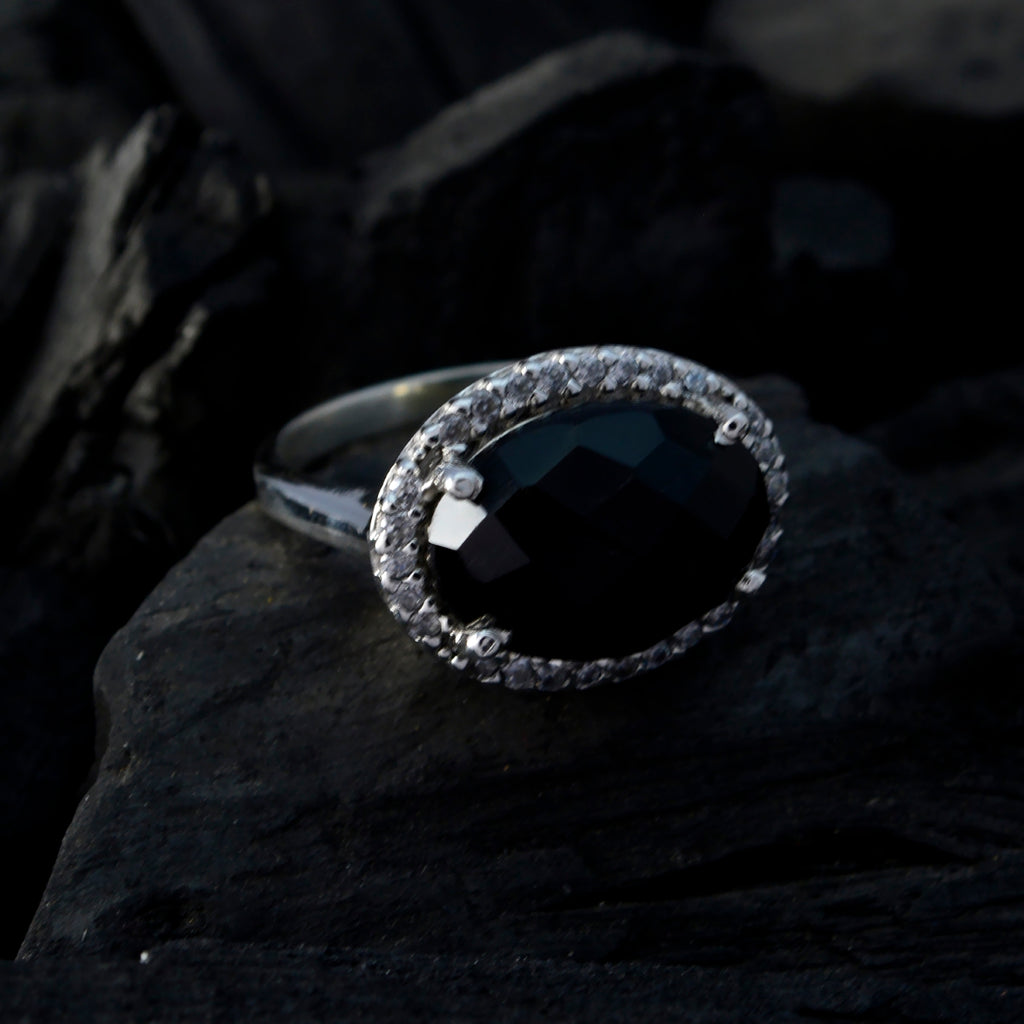 Black Onyx Halo German 925 Sterling Silver Black Gems Versatile Modern Ring Jewellery