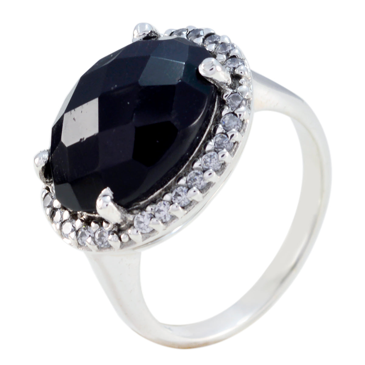 Black Onyx Halo German 925 Sterling Silver Black Gems Versatile Modern Ring Jewellery
