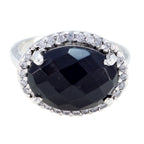 Black Onyx Halo German 925 Sterling Silver Black Gems Versatile Modern Ring Jewellery
