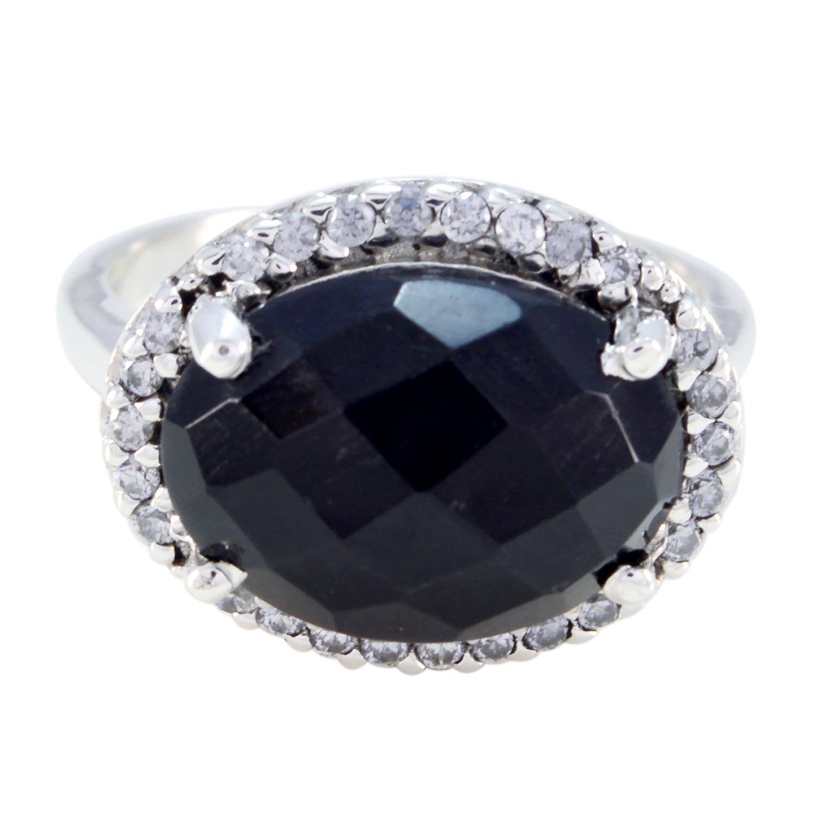 Black Onyx Halo German 925 Sterling Silver Black Gems Versatile Modern Ring Jewellery