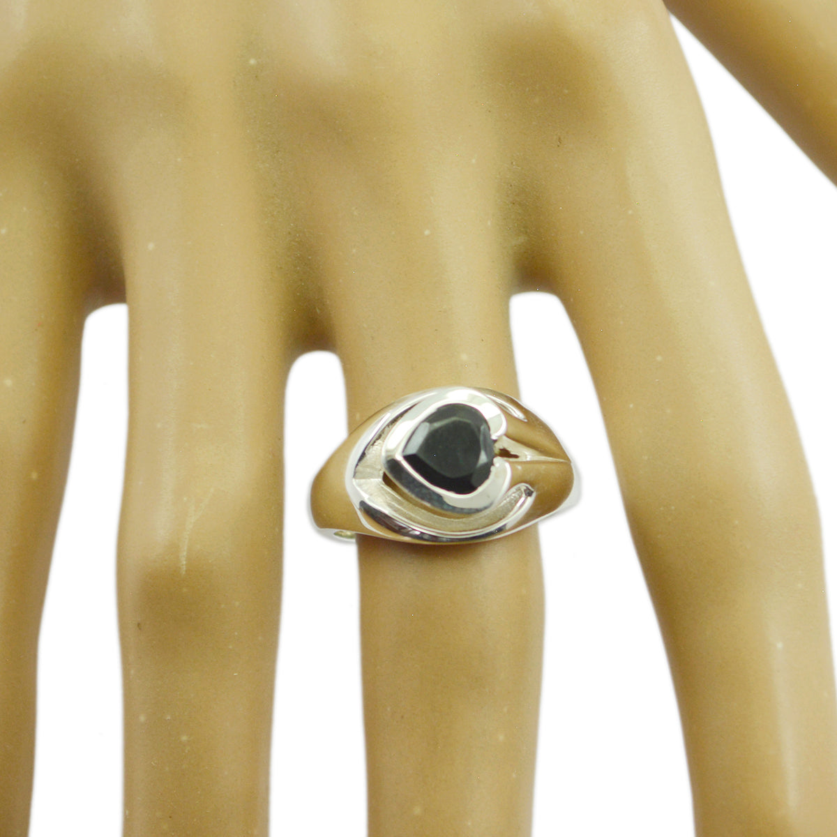 Svart Onyx Solitaire Indiska Silver Svarta Ädelstenar Iögonfallande Propellerring Smycken Sekundär produktbild