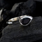 Black Onyx Solitaire French 925 Silver Black Gemstone Featherlight Luxurious Ring Jewellery