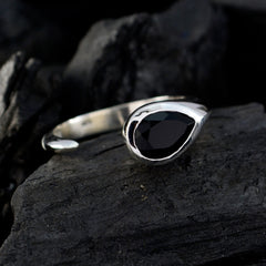 Black Onyx Solitaire French 925 Silver Black Gemstone Featherlight Luxurious Ring Jewellery