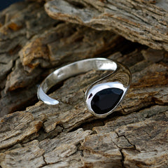 Black Onyx Solitaire French 925 Silver Black Gemstone Featherlight Luxurious Ring Jewellery