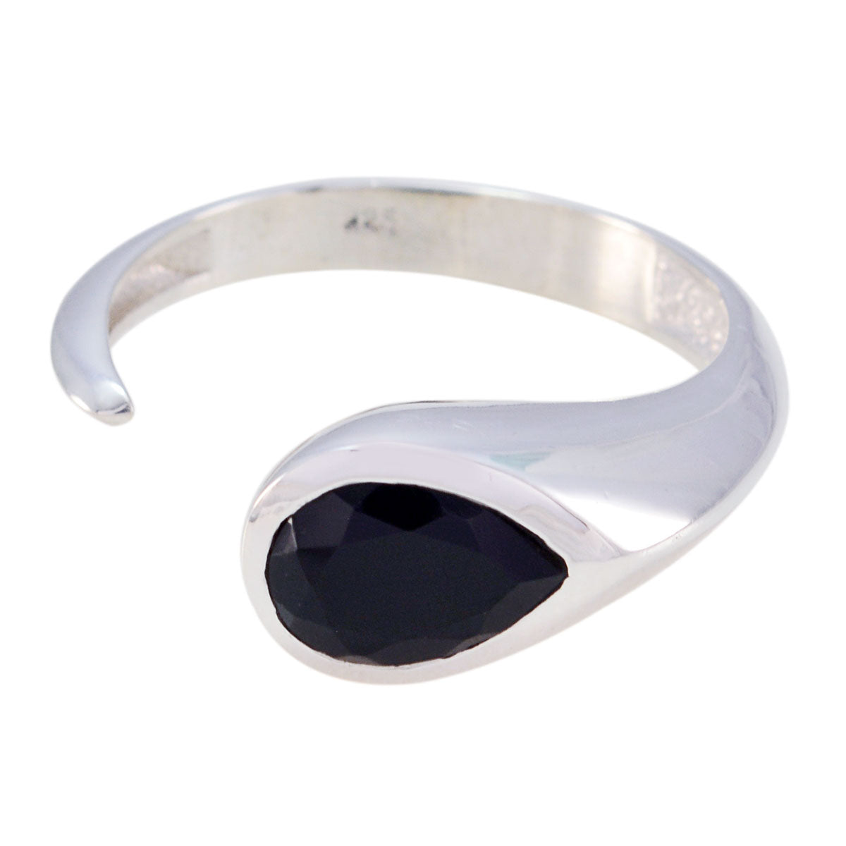 Black Onyx Solitaire French 925 Silver Black Gemstone Featherlight Luxurious Ring Jewellery Immagine principale del prodotto