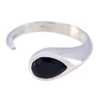 Black Onyx Solitaire French 925 Silver Black Gemstone Featherlight Luxurious Ring Jewellery