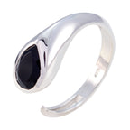Black Onyx Solitaire French 925 Silver Black Gemstone Featherlight Luxurious Ring Jewellery