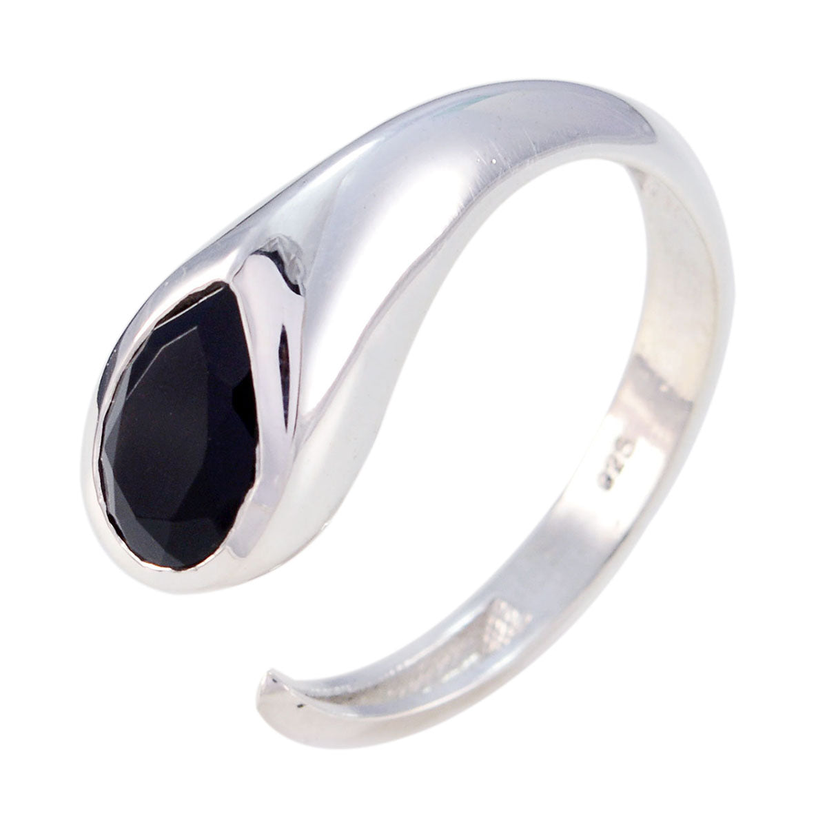 Black Onyx Solitaire French 925 Silver Black Gemstone Featherlight Luxurious Ring Jewellery