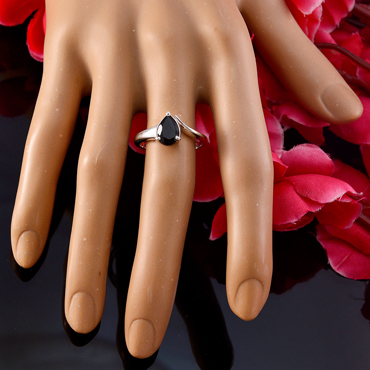 Black Onyx Solitaire Turkish Sterling Silver Black Gemstones Whisper thin Heart Ring Jewelry