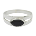 Black Onyx Solitaire Russian Sterling Silver Black Gemstone Slim Modern Ring Jewelry