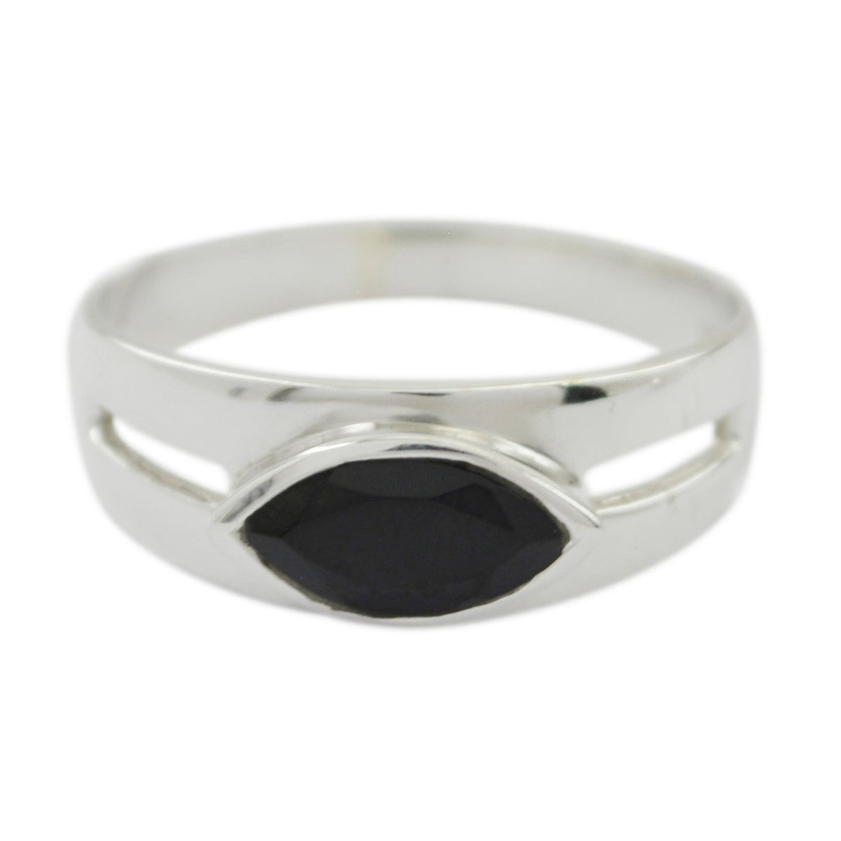 Black Onyx Solitaire Russian Sterling Silver Black Gemstone Slim Modern Ring Jewelry