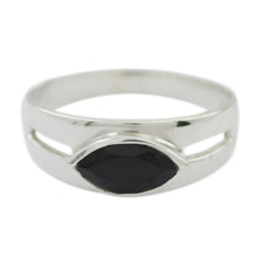 Black Onyx Solitaire Russian Sterling Silver Black Gemstone Slim Modern Ring Jewelry
