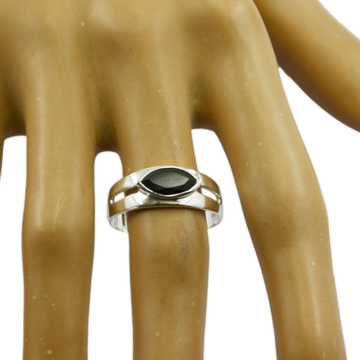 Black Onyx Solitaire Russian Sterling Silver Black Gemstone Slim Modern Ring Jewelry