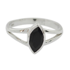Black Onyx Solitaire Korean 925 Silver Black Gemstones Dainty Geometric Ring Jewellery