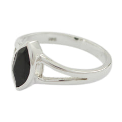 Black Onyx Solitaire Korean 925 Silver Black Gemstones Dainty Geometric Ring Jewellery