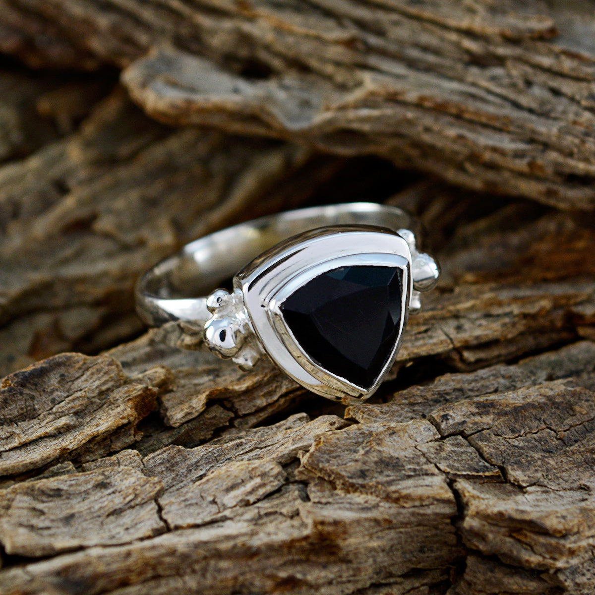 Black Onyx Solitaire Mexican Sterling Silver Black Gems Slim Traditional Ring Jewellery