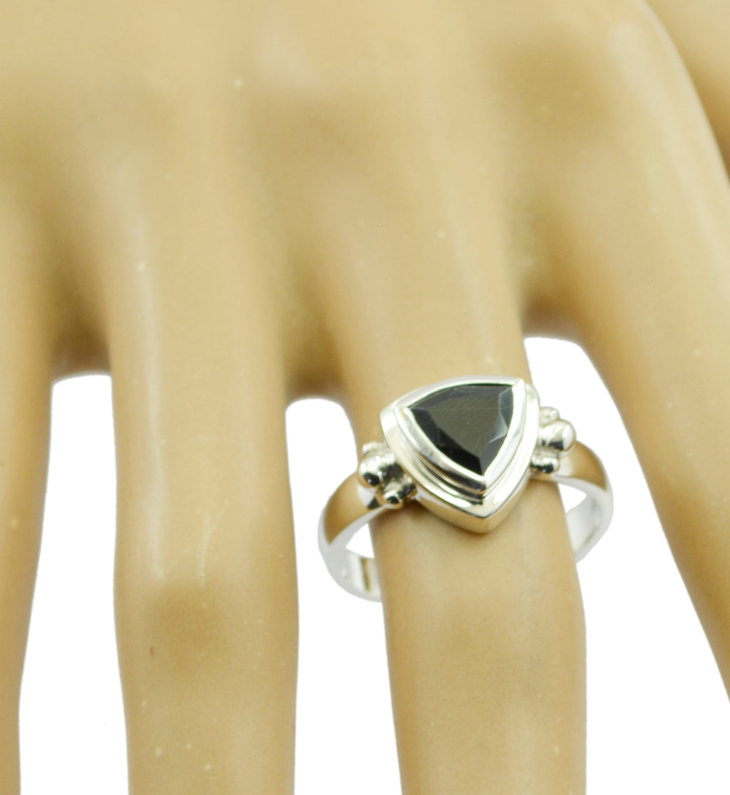 Black Onyx Solitaire Mexican Sterling Silver Black Gems Slim Traditional Ring Jewellery