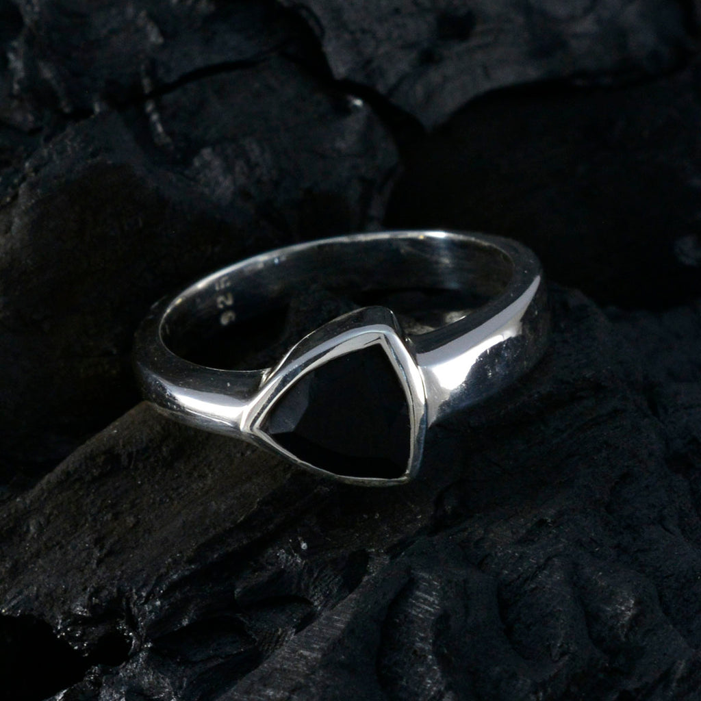 Black Onyx Solitaire Moroccan 925 Silver Black Gems Tiny Boho Ring Jewellery