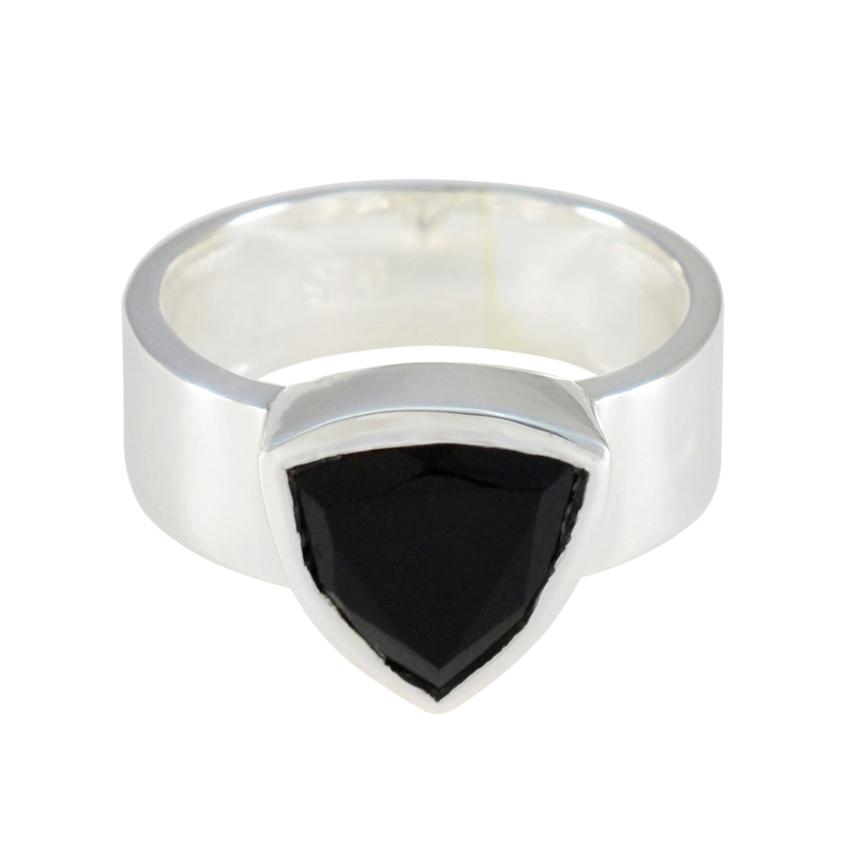 Black Onyx Solitaire Russian 925 Silver Black Gems Eye catching Signet Band Jewelry Immagine principale del prodotto