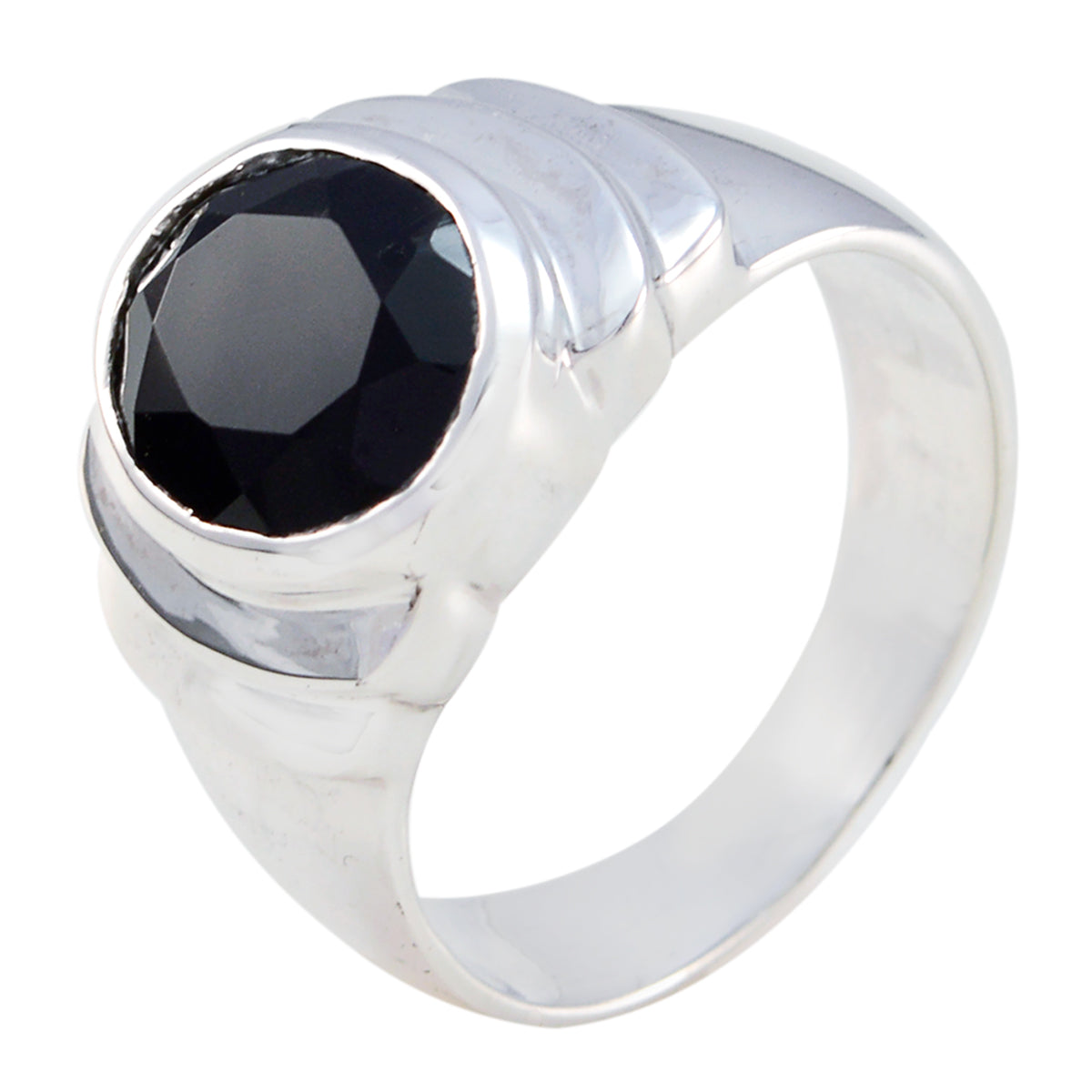 Svart Onyx Solitaire Tyska Silver Svarta Ädelstenar Iögonfallande Kärleksring Smycken Sekundär produktbild