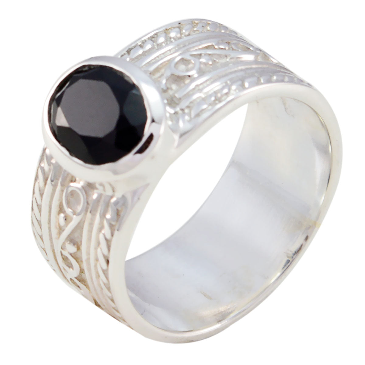 Black Onyx Solitaire Egyptian 925 Silver Black Gemstone Mid weight Art Deco Ring Jewelry