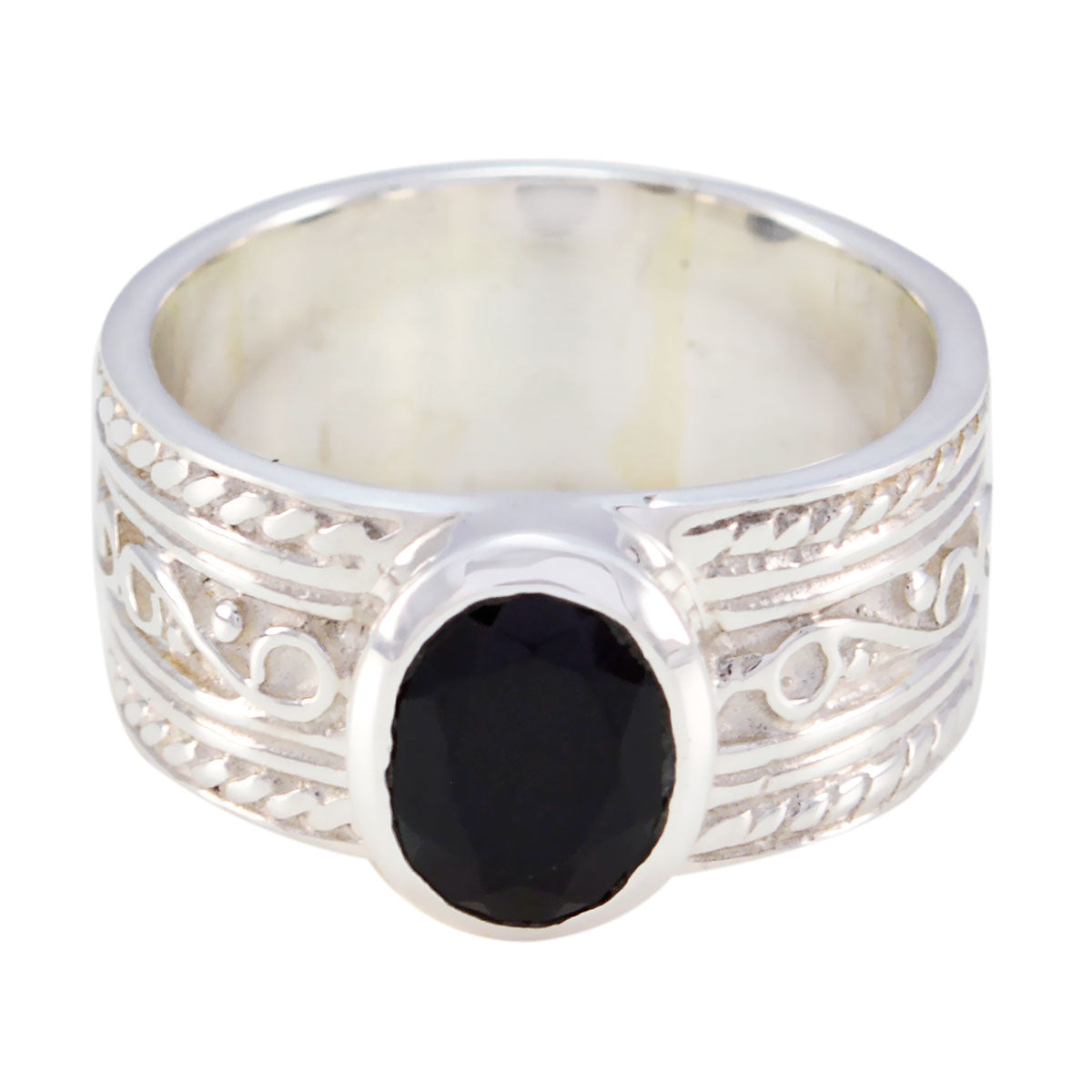 Black Onyx Solitaire Egyptian 925 Silver Black Gemstone Mid weight Art Deco Ring Jewelry