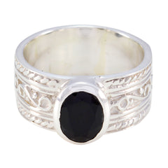 Black Onyx Solitaire Egyptian 925 Silver Black Gemstone Mid weight Art Deco Ring Jewelry
