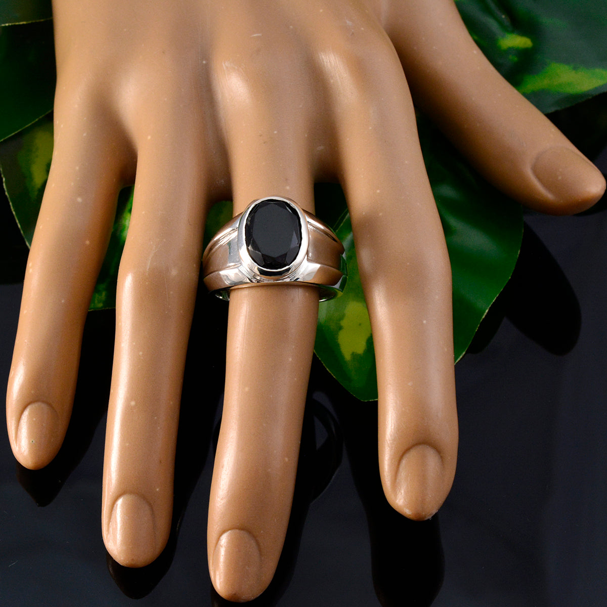 Black Onyx Solitaire French 925 Silver Black Gems Versatile Artisan Ring Jewelry